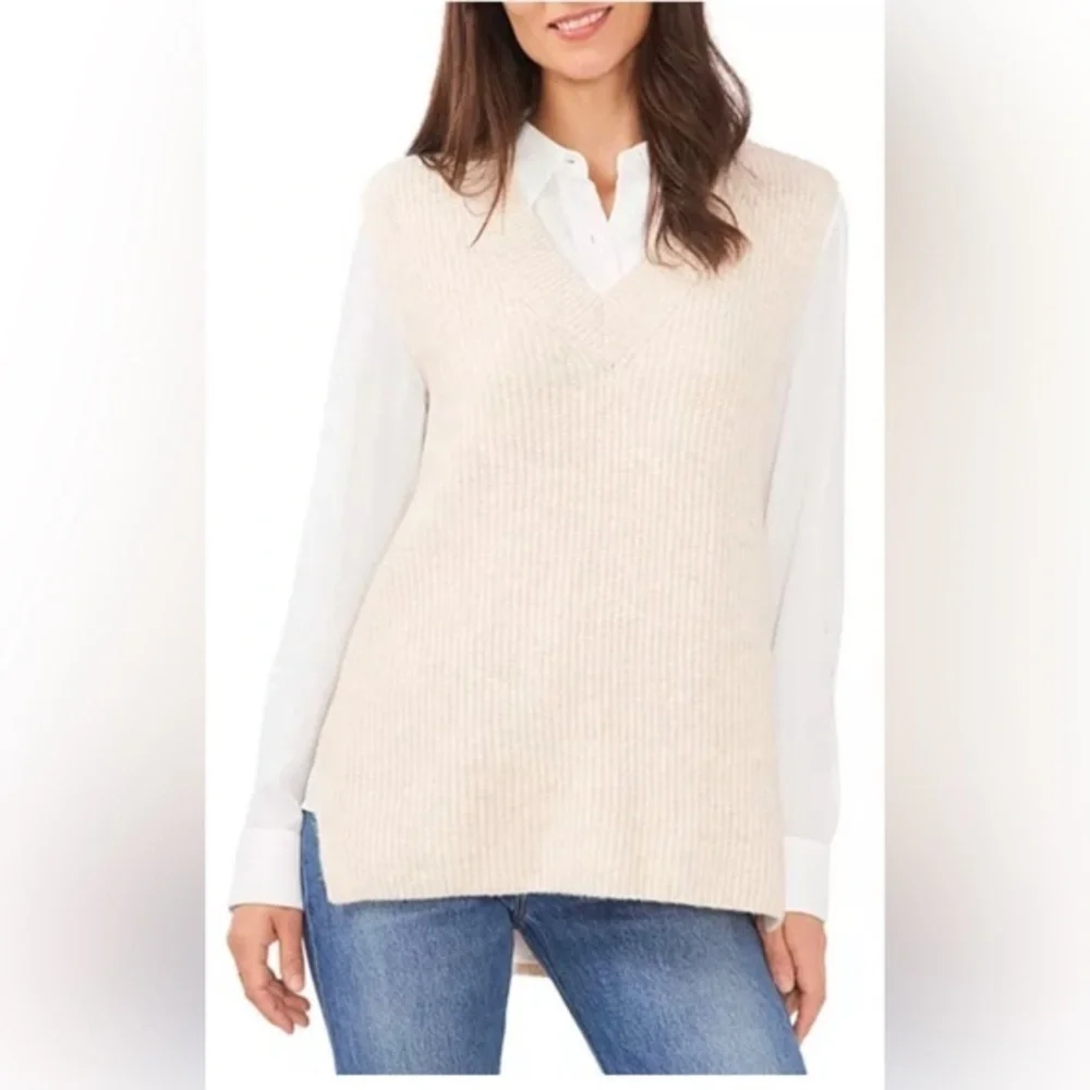 VINCE Camuno - Women’s V-Neck - High\Low Split Hemline Sweater Vest